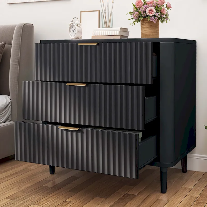 Moasis Modern Fluted 3-Drawer Dresser Chest of Drawers Natural Oak