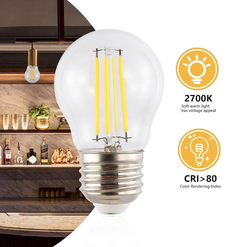 Modern Non-Dimmable G45-4W LED Edison Glass Bulbs with E26 Base, 80+ CRI, Warm White 2700K, Clear (Pack of 6) by JONATHAN Y