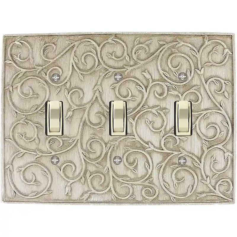 Meriville French Scroll 3 Toggle Wallplate, Triple Switch Electrical Cover Plate