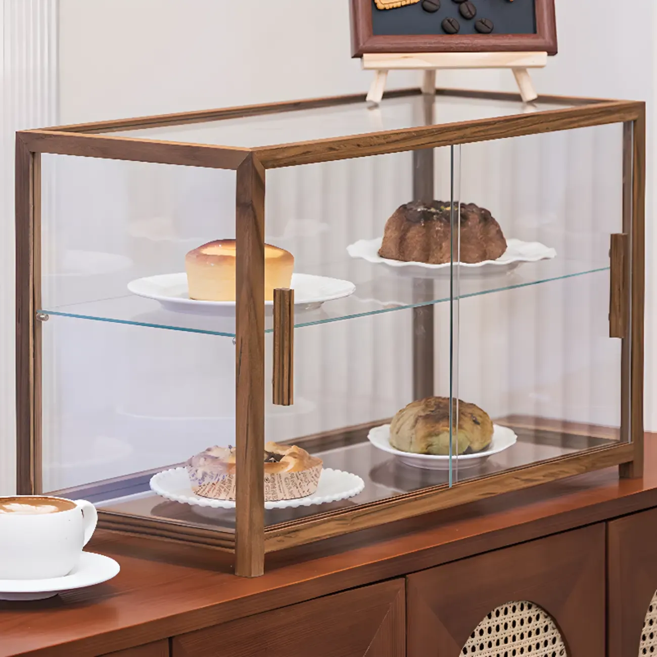 Wooden 2-tier Modern Glass Display Cabinet for Home