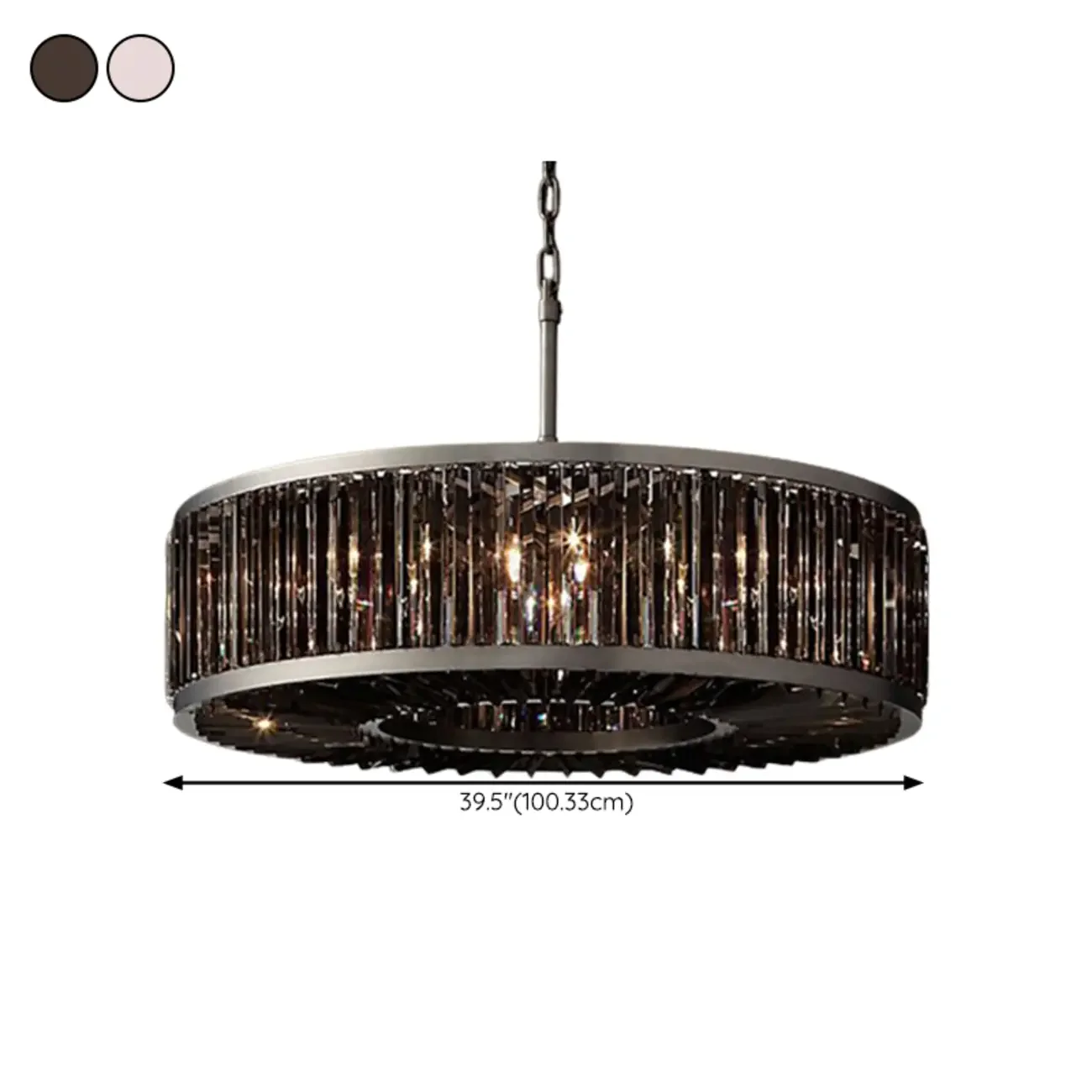 Modern Black Metal Crystal Drum Chandelier