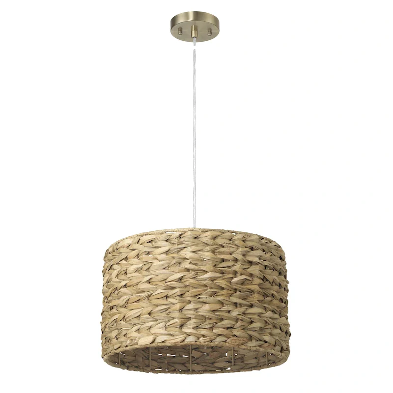 Bella Metal and Handwoven Wicker Drum Ceiling Light - 16.0 L x 16.0 W x 10.0 H