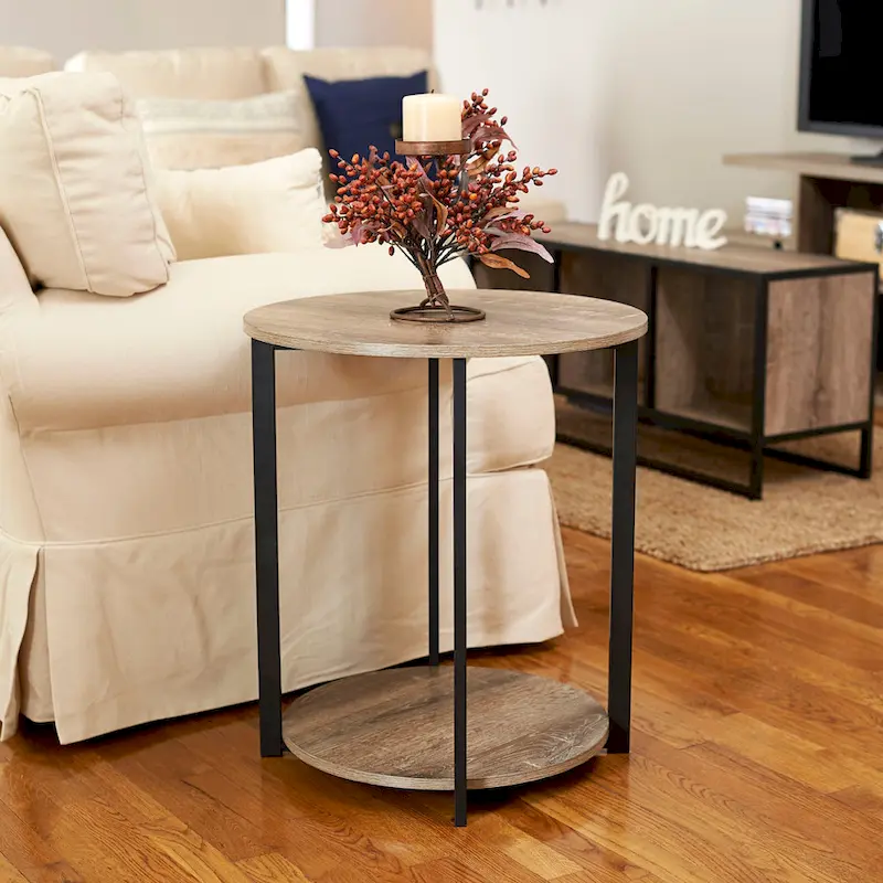 Household Essentials Side End Table with Storage Shelf