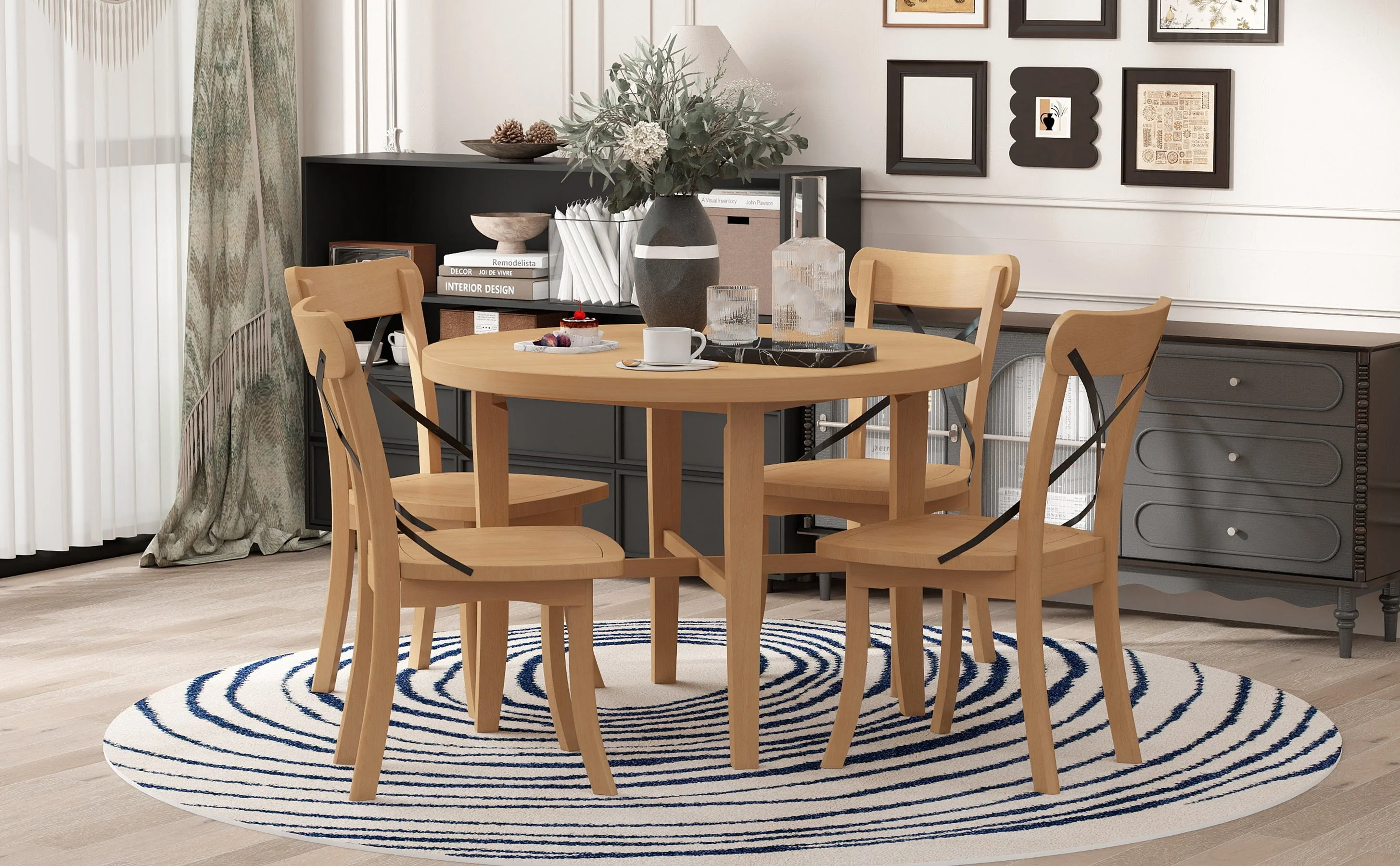 Walker Edison | Retro Simple 5-piece Dining Set with 4 Chairs