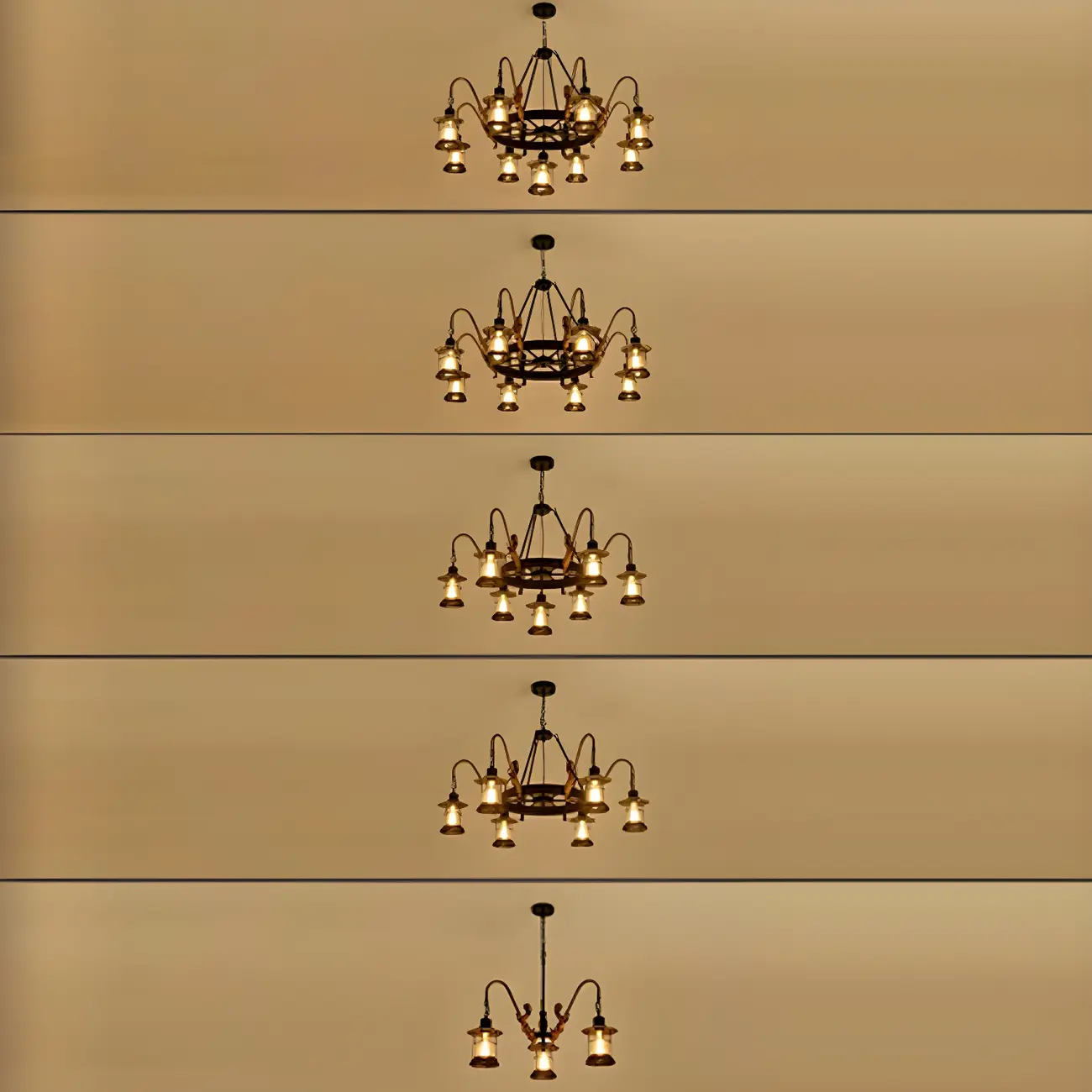 Industrial Black Metal Lantern Wheel Chandelier