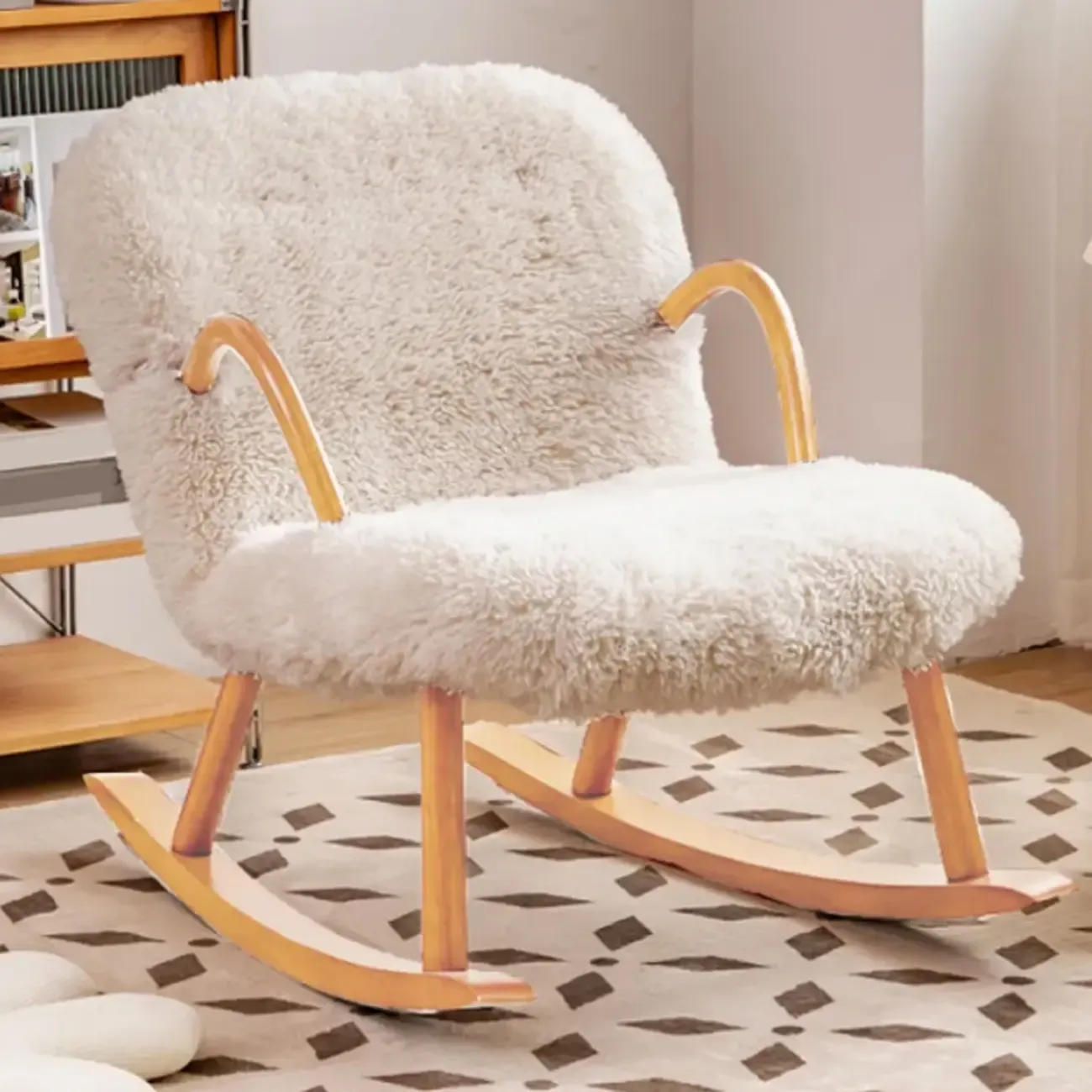 Stationary Solid Wood Rocking Chair with Ottoman & Track Arms