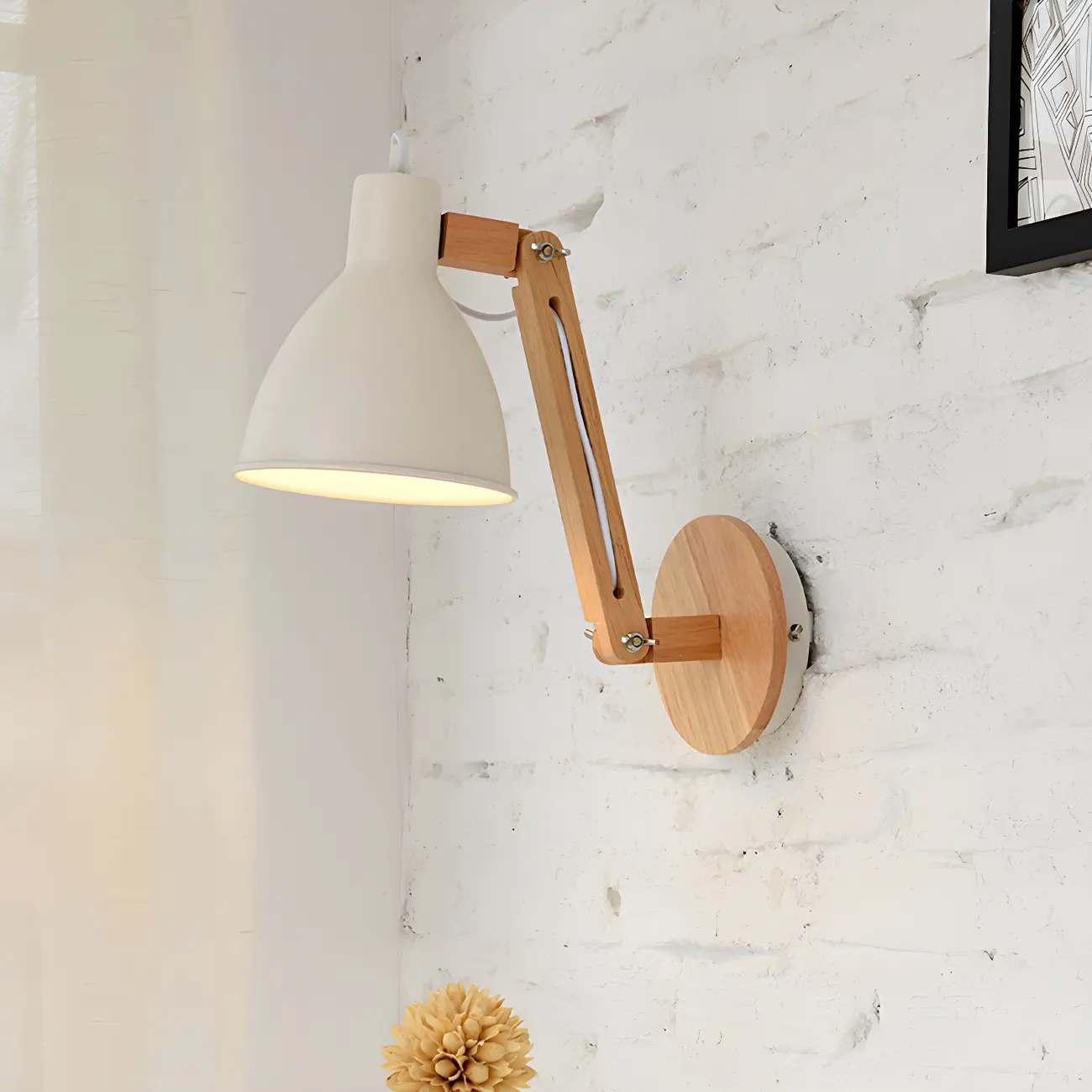 Domed Metal Shade Wood Swing Arm Wall Light