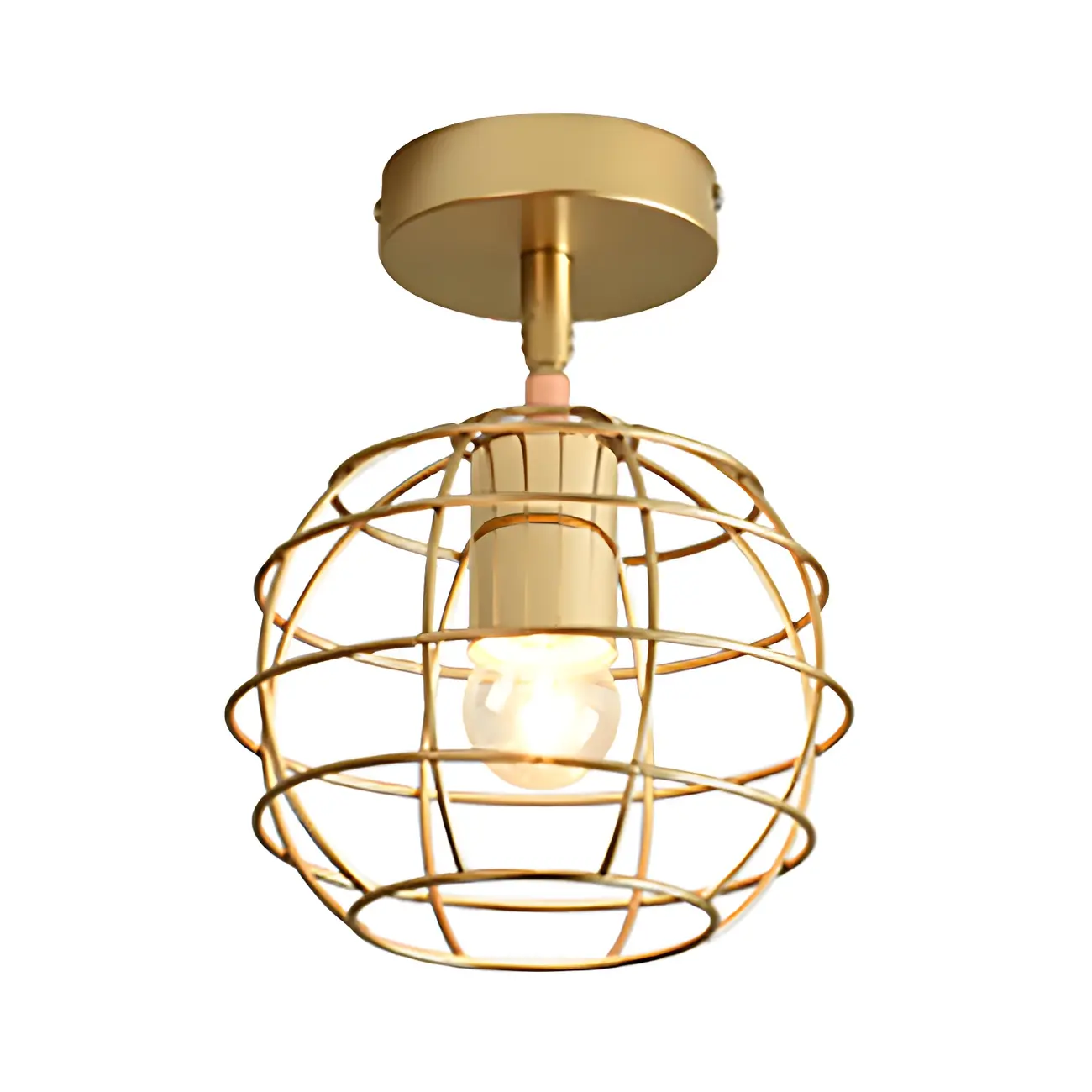 Industrial Brass Dome Semi Flush Metal Ceiling Light