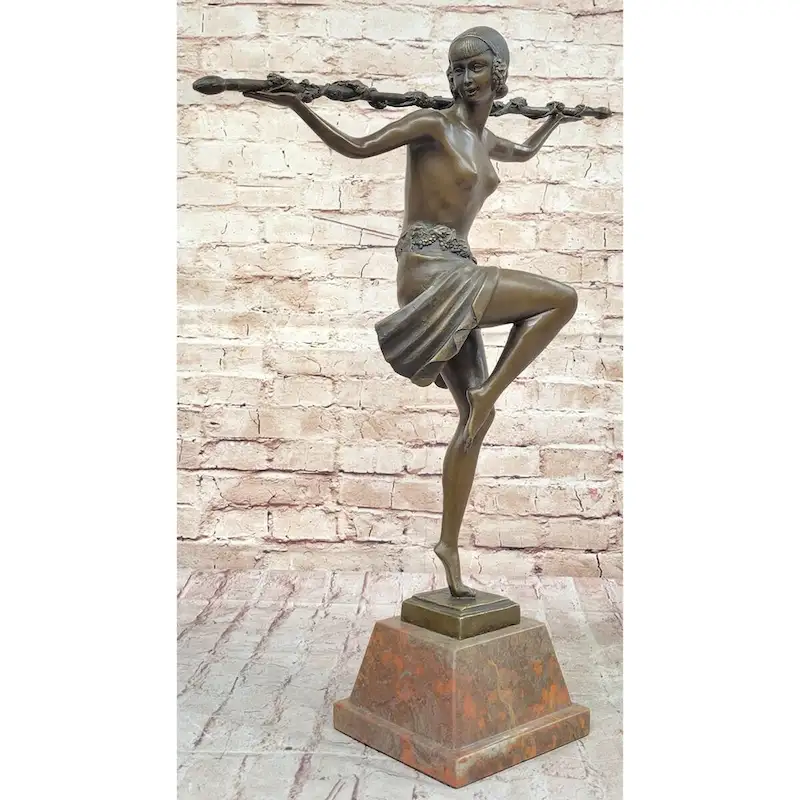 Dancer Of Thyrsus By Pierre Le Faguays - Art Deco Bronze Sculpture On Marble Base
