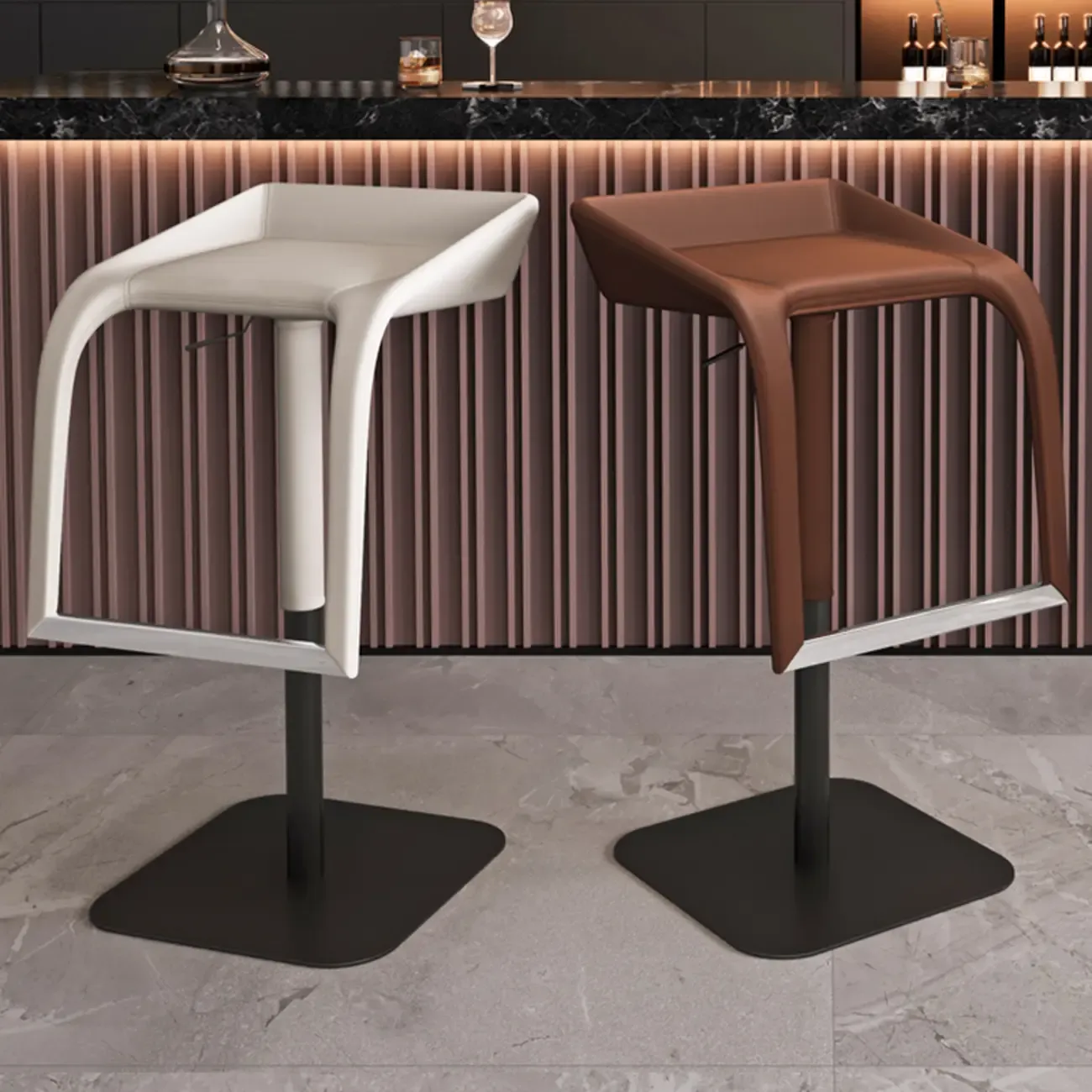 Modern Rectangle Backless Leather Adjustable Swivel Bar Stools
