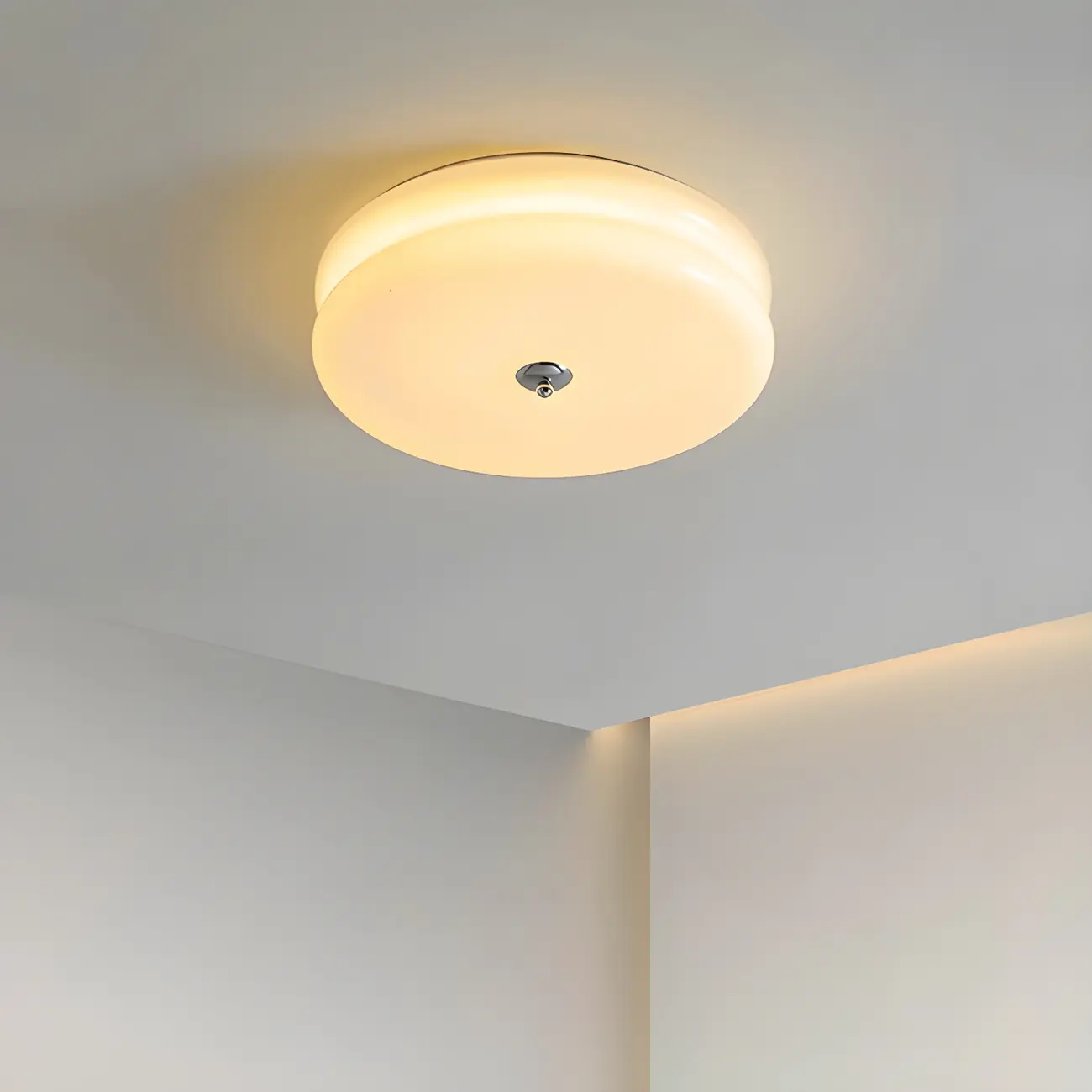 Modern Creamy Round Double-Tier Glass LED Flush Ceiling Light
