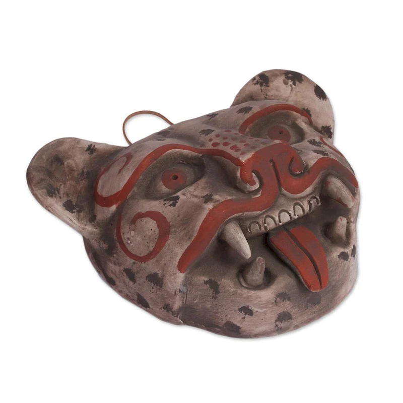 Novica Handmade Jaguar Head Ceramic Mask