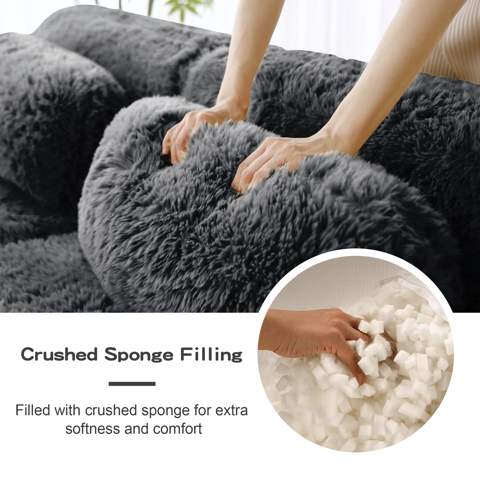 Soft Teddy Plush Ergonomic Design L-shaped Loveseat Sofa with Ottoman