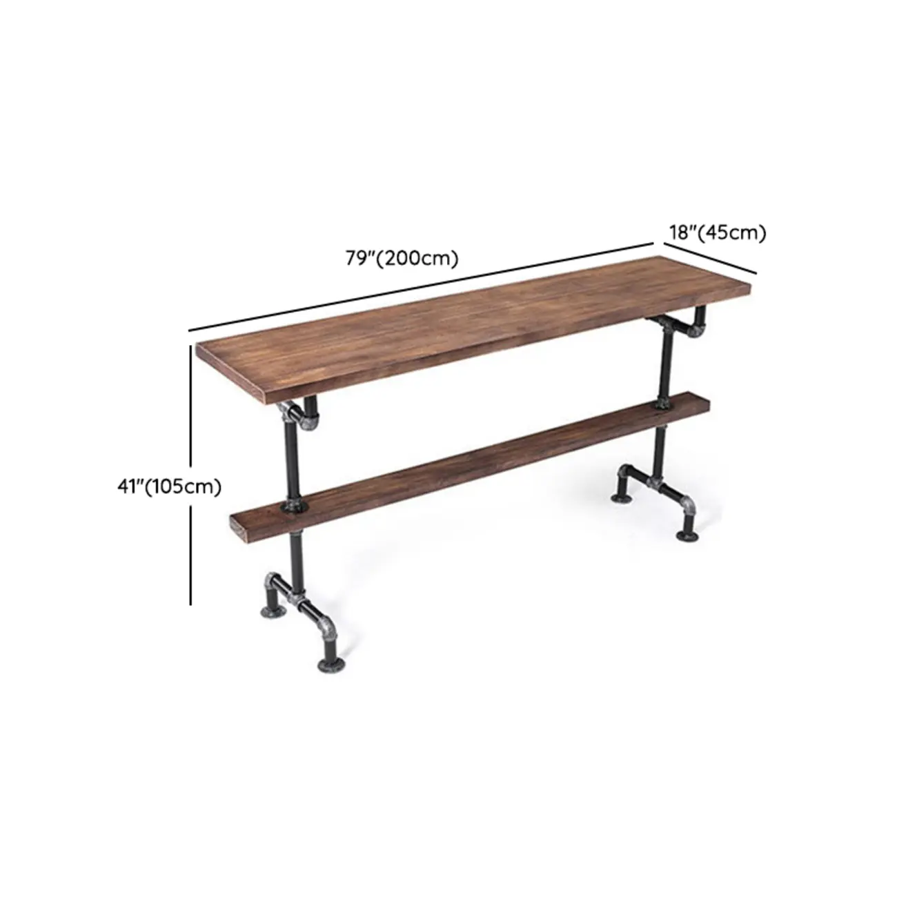 Rectangle Distressed Brown Wood Bar Table With Footrest