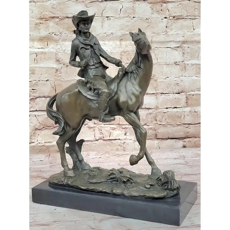 Bronze Western Sculpture Cowboy On Imitative Horseback Statue Figure 14 Inches X 11 Inches