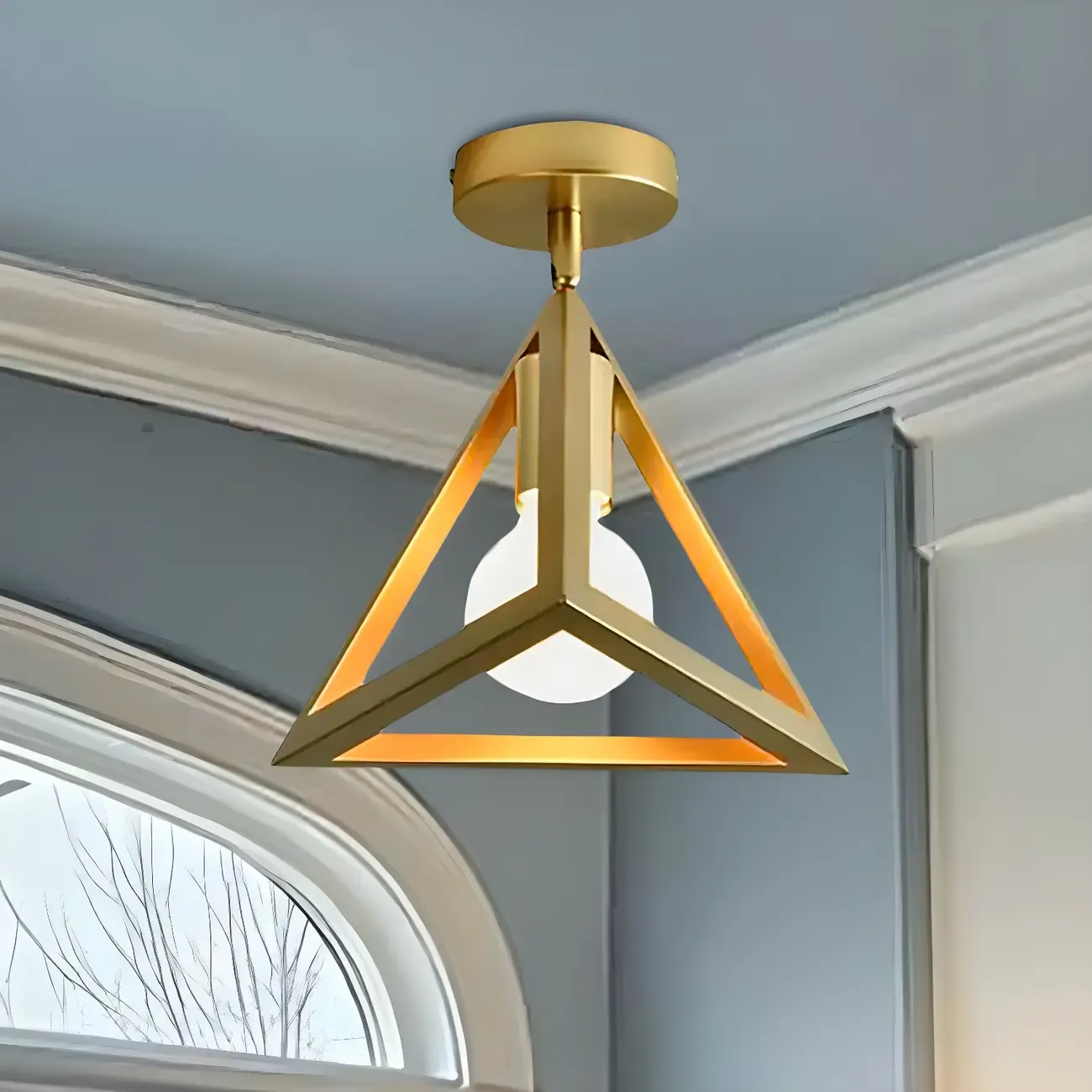 Industrial Brass Dome Semi Flush Metal Ceiling Light
