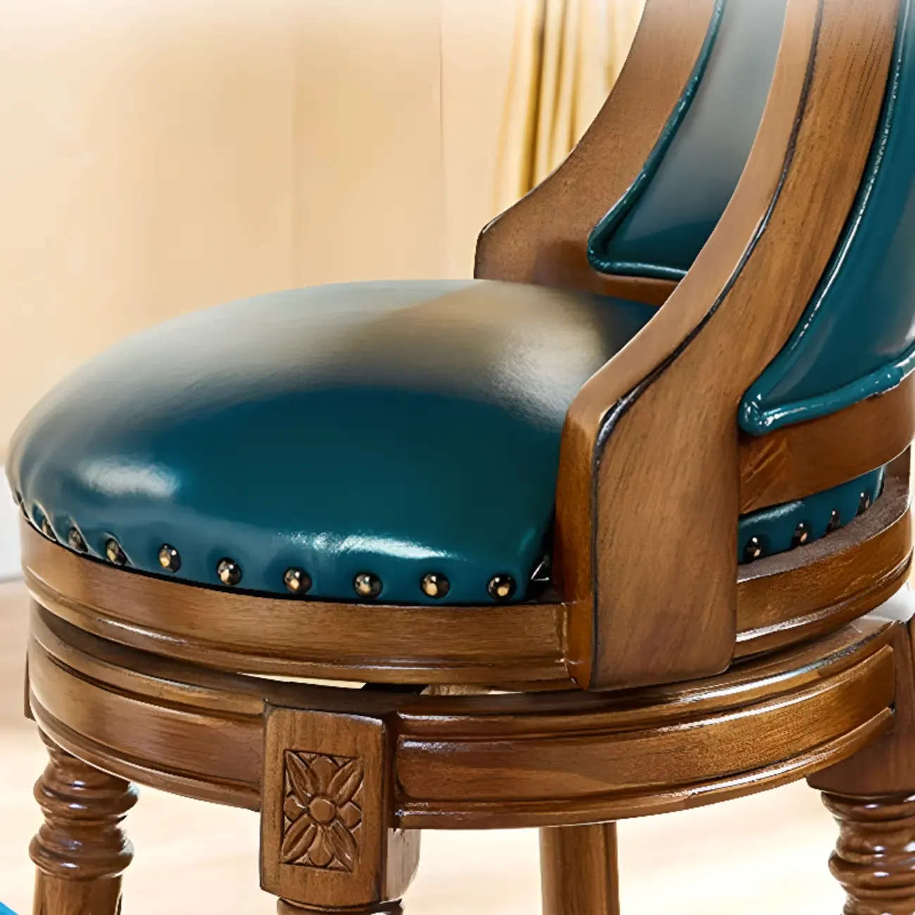 Traditional Blue Faux Leather Swivel Round Bar Stools