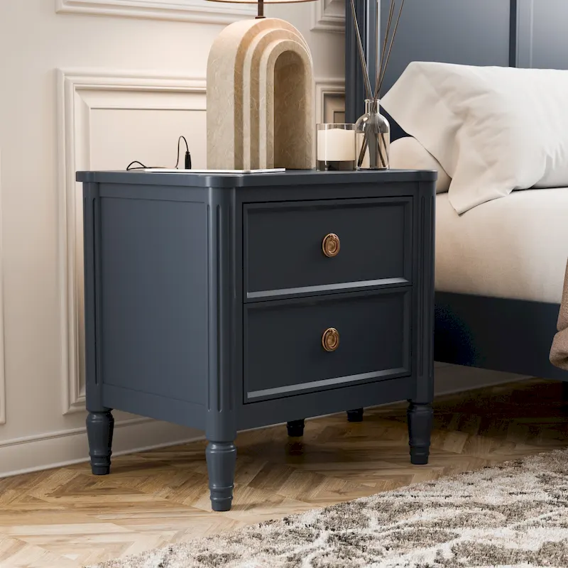 Furniture of America Arlena Modern Solid Wood Nightstand with USB Ports