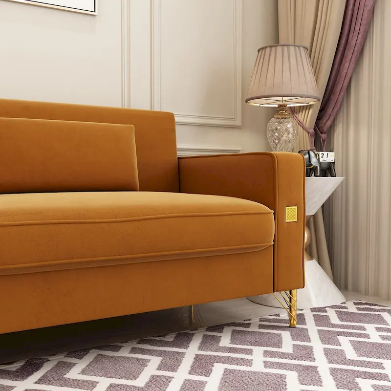 Modern Tufted Velvet Loveseat Upholstered Sofa with Removable Cushions and Pillows - 85.63 in.D x 30.31 in.W x 30.51 in.H