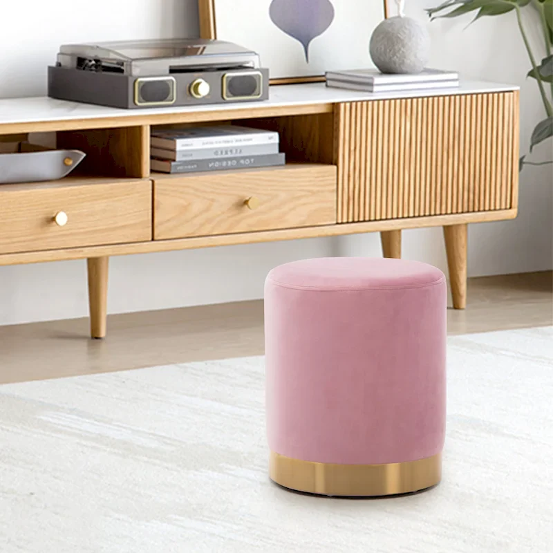 Small Round Velvet Ottoman Upholstered Foot Stool