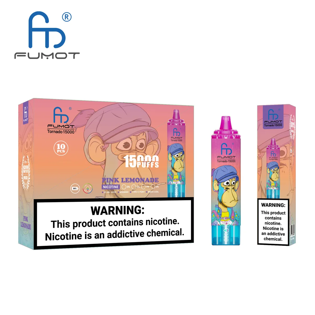 Fumot Tornado 15000 Pink Lemonade – 10er-Displaybox mit Einweg-Vape und Einzelpackung
