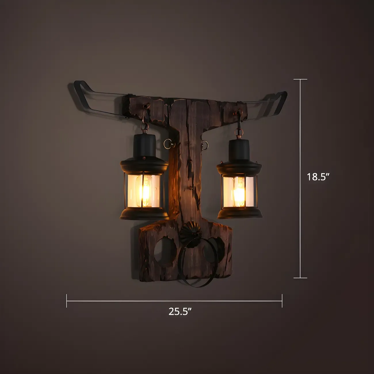 Industrial Distressed Wood Glass Black Wall Lantern Light