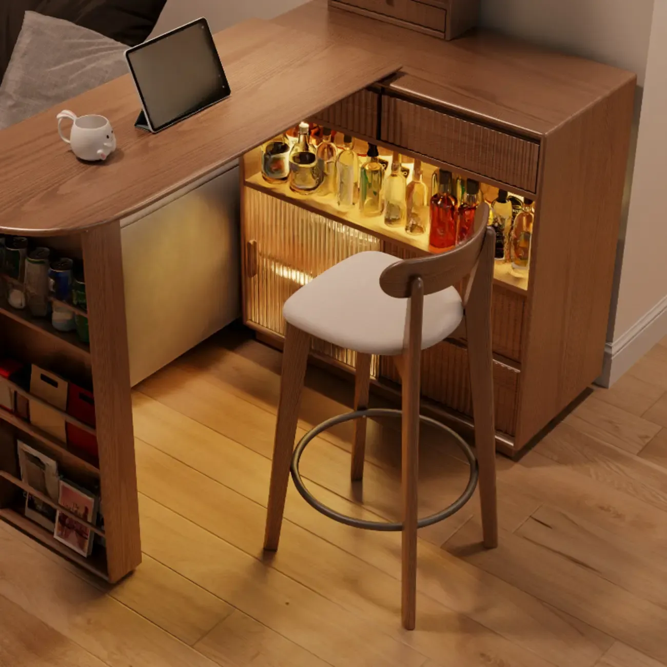 Comfortable Square Brown Wood Bar Stool with Backs