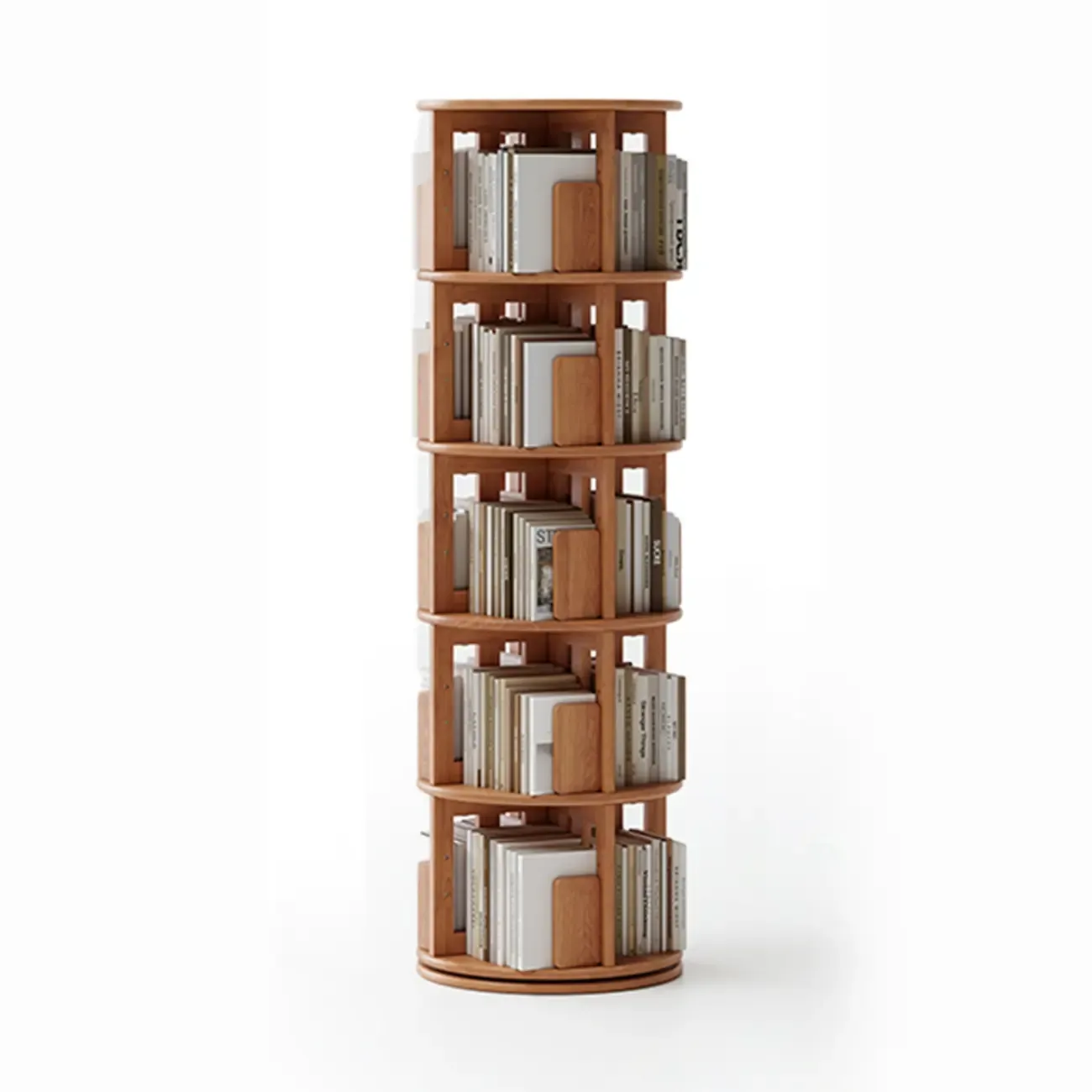 Cylindrical Movable 360° Rotating Wooden Bookshelf with Drawer