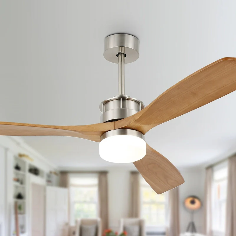52  Farmhouse Solid Wood Ceiling Fan with Dimmable LED Light, 3-Speed Reversible Ceiling Fan with Remote