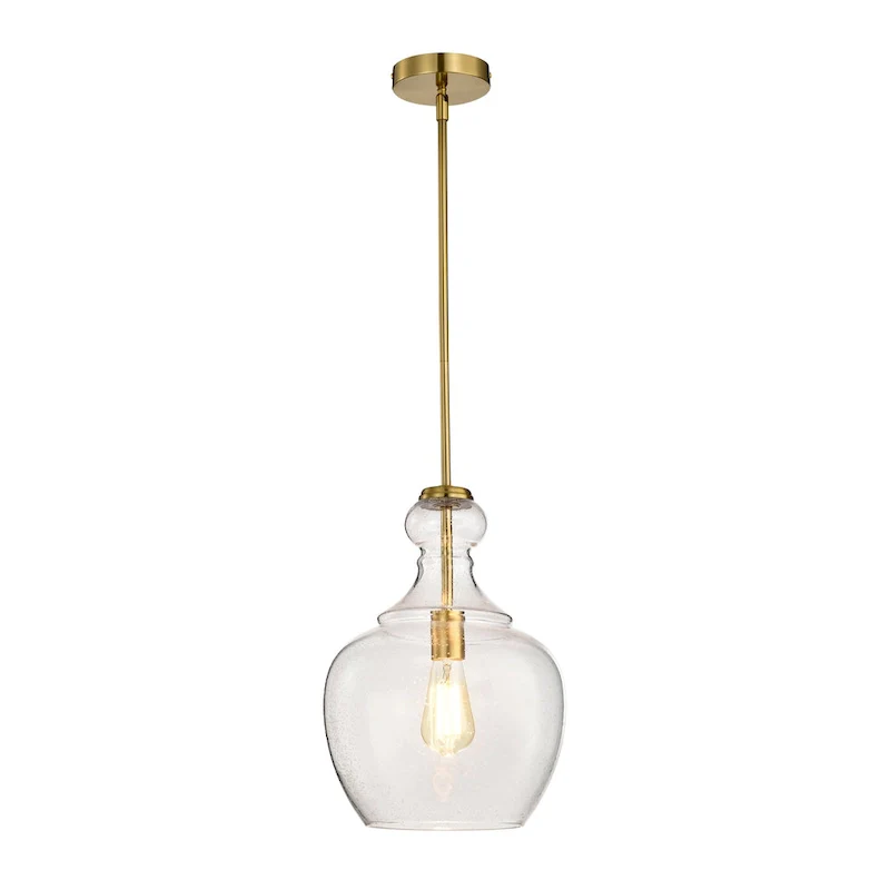 Tasio Brass Pendant Light with Clear Decanter Glass Shade