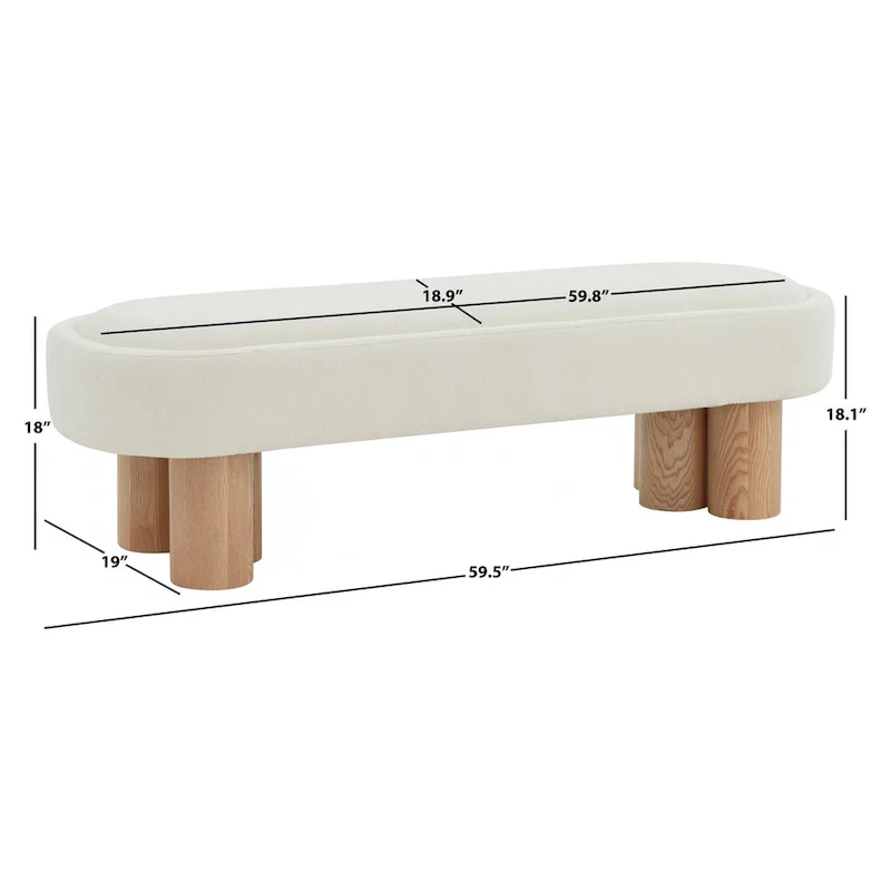 SAFAVIEH Couture Faina Boucle Bench - 60 In W x 19 In D x 18 In H - 60Wx19Dx18H