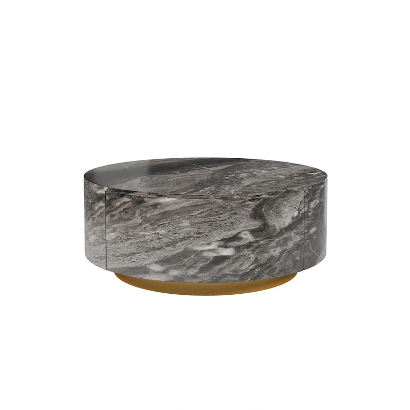 Modern Faux Marble Round Coffee Table Center Table with 2 Drawers, Fully Assembled