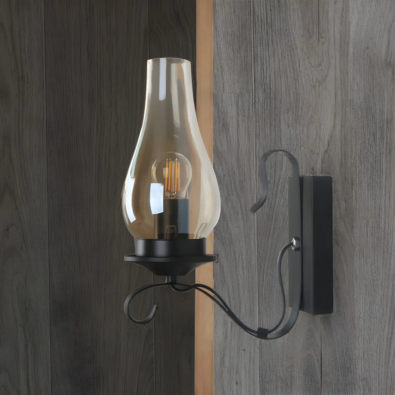 12 Industrial Black Wall Sconce with Amber Shade & LED