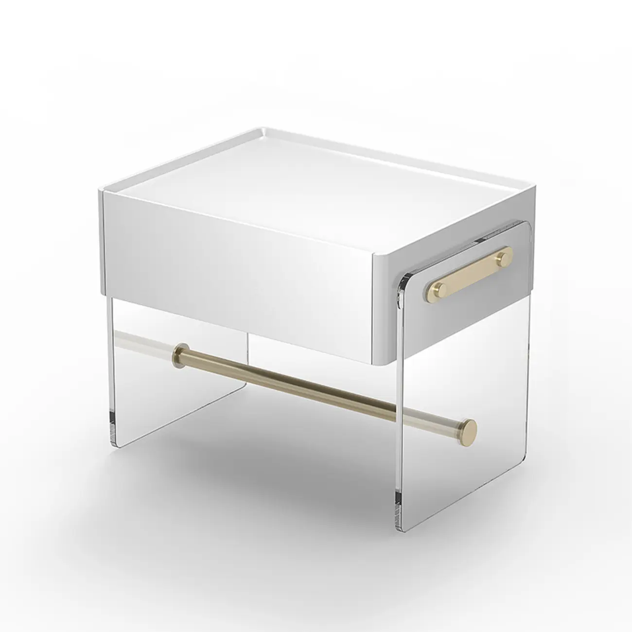 Modish White Acrylic 1-Drawer Nightstand with Shelf