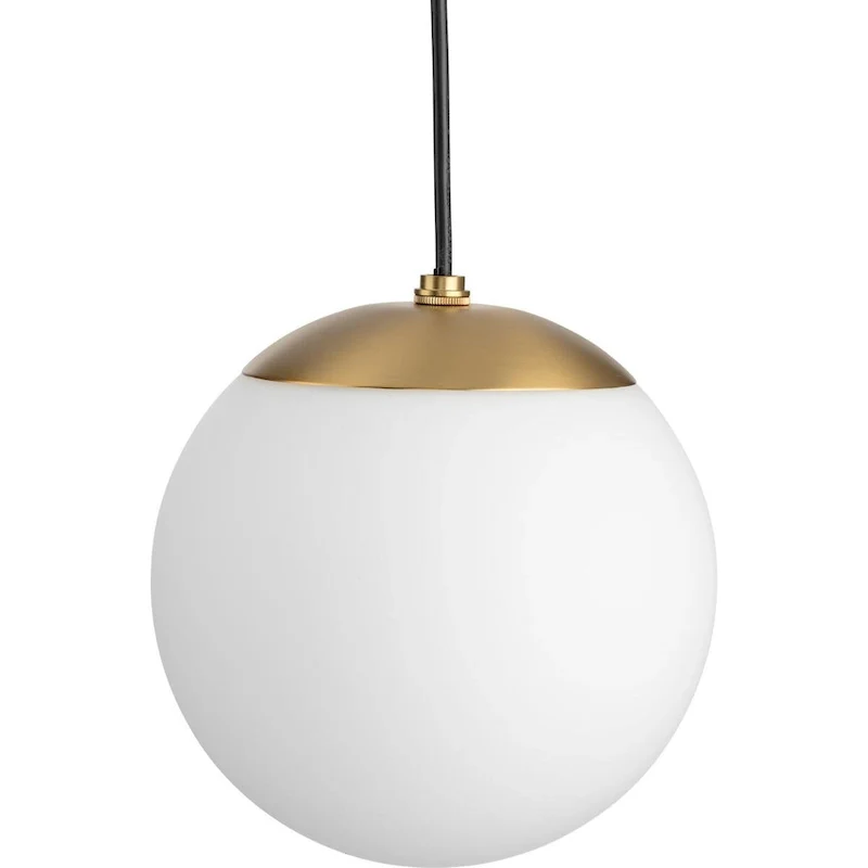 Atwell Collection Brushed Bronze and Opal Glass Globe Medium Hanging Pendant Light - 10 in x 10 in x 10.5 in