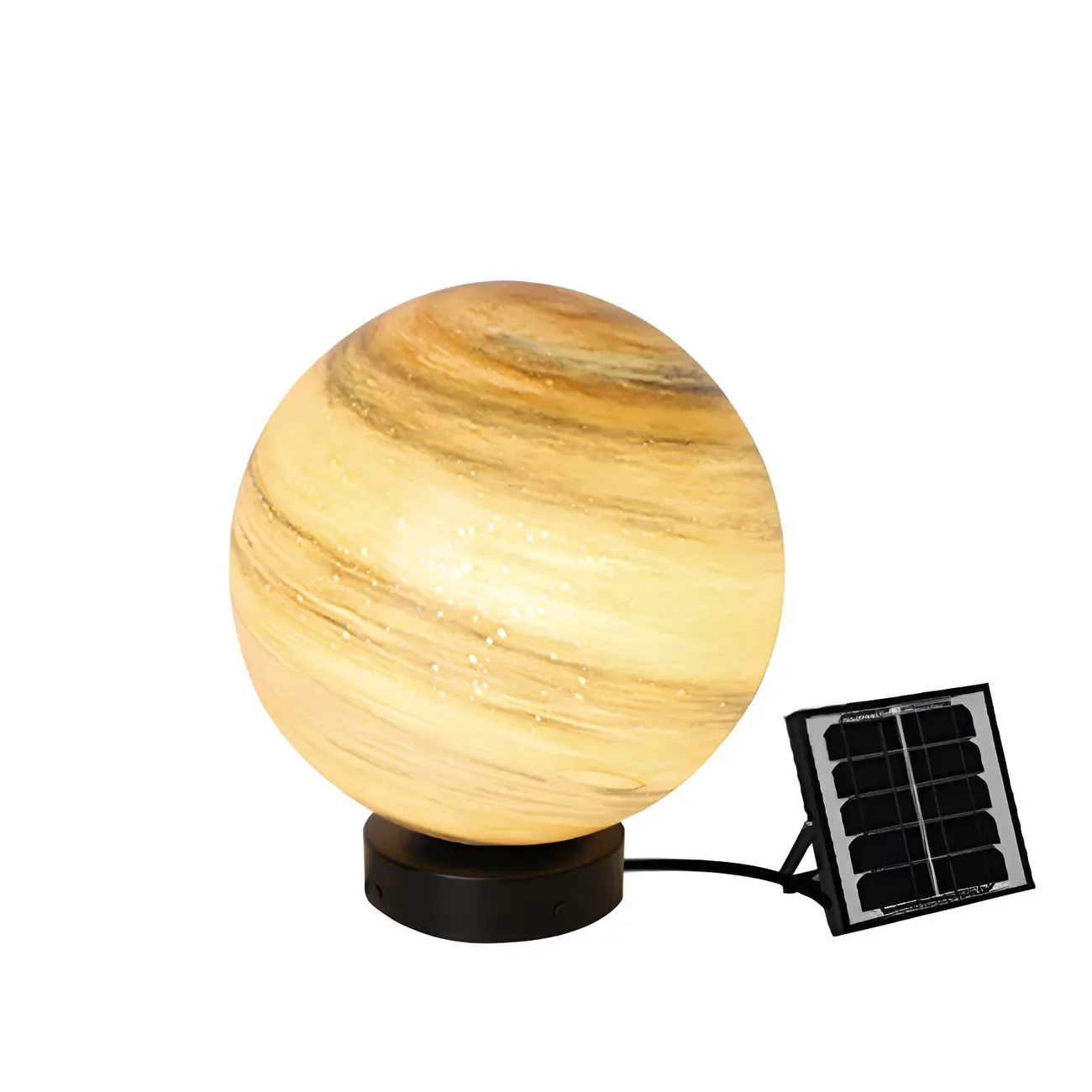 Yellow and Blue Glass Planet-Theme Globe Shade Post Cap Light