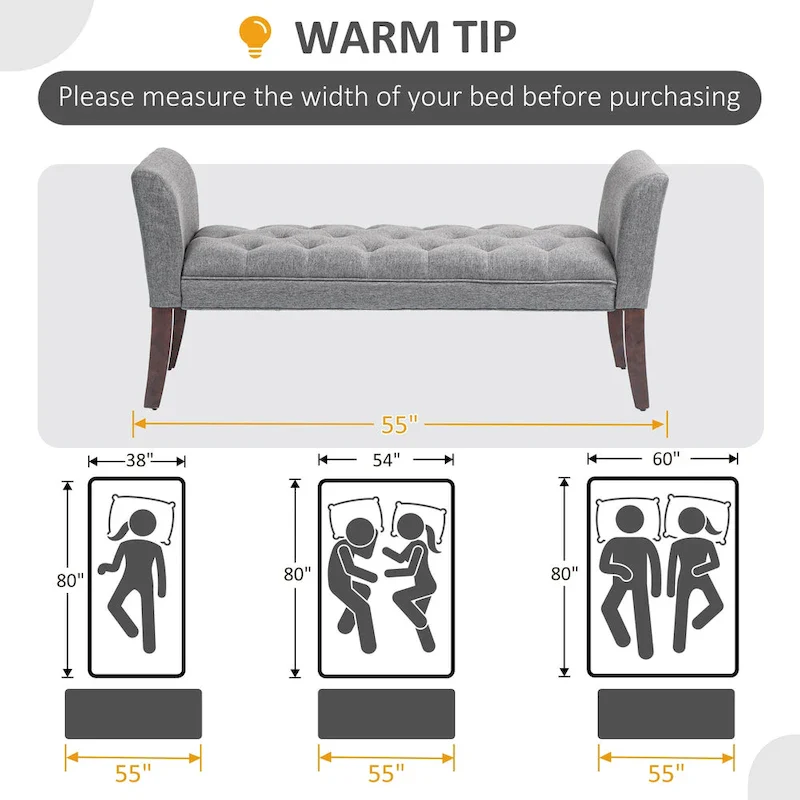 HOMCOM End of Bed Bench with Button Tufted Design, Upholstered Bench