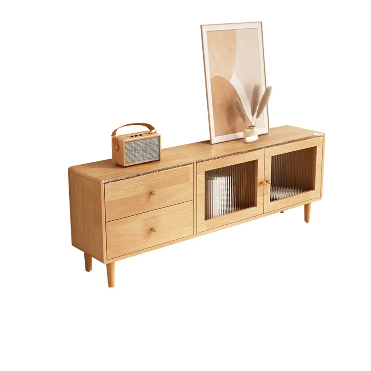 55 Natural Wood Cable Management TV Stand with Drawers