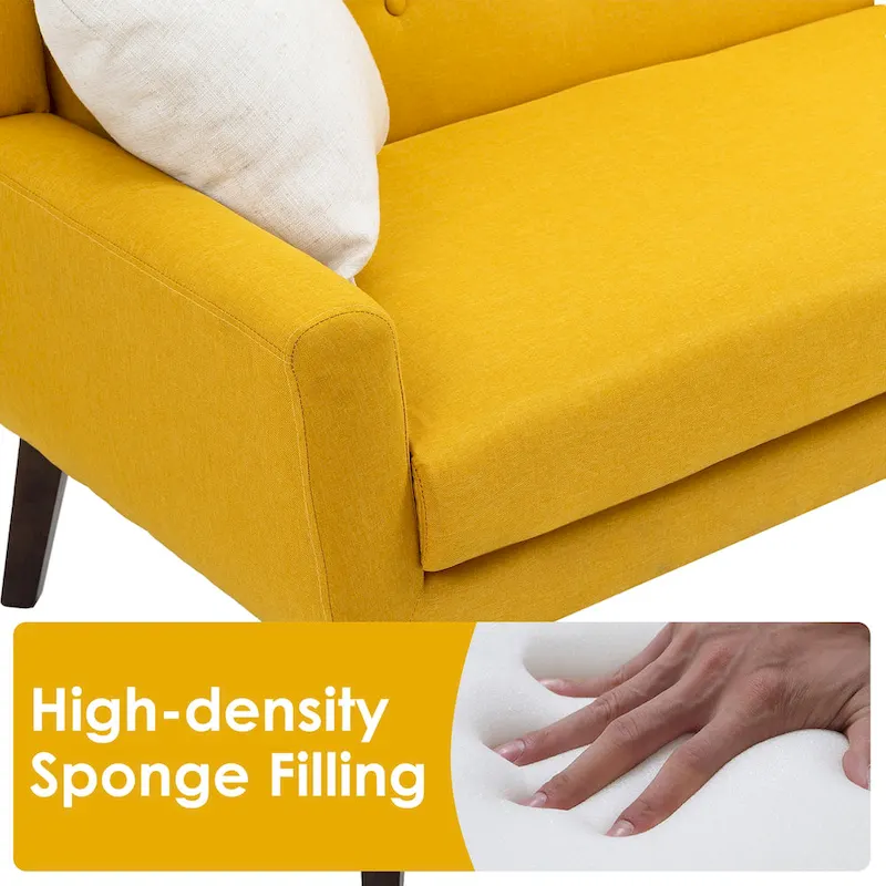 Tufted Linen/Cotton 2-Seater Sofa with Pillows