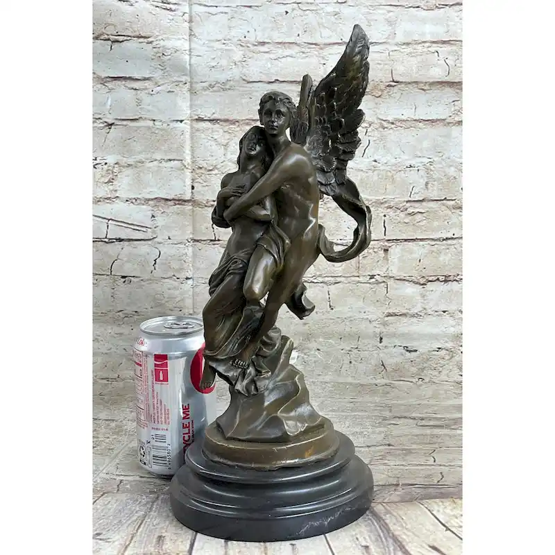 Signed Jean Debut Sculpture Of A Romantic Couple Angel Bronze Statue 13 Inches X 6 Inches