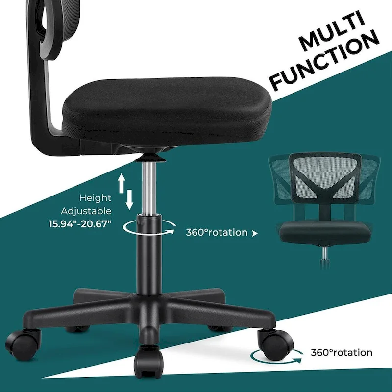 Armless Small Office Desk Chair with Back