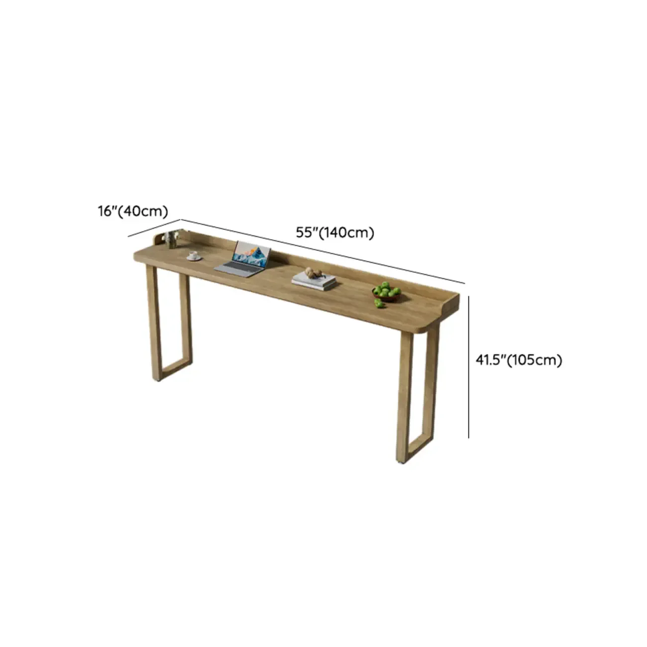 Natural Wood Rectangle Counter Height Bar Table with Rim