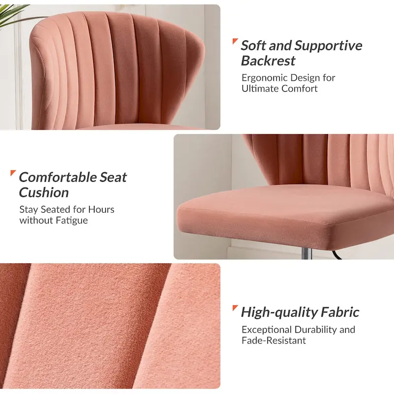 Ilia Modern Velvet Wingback 360 degree Ergonomic Office Task Chair with Channel Tufted Back by HULALA HOME