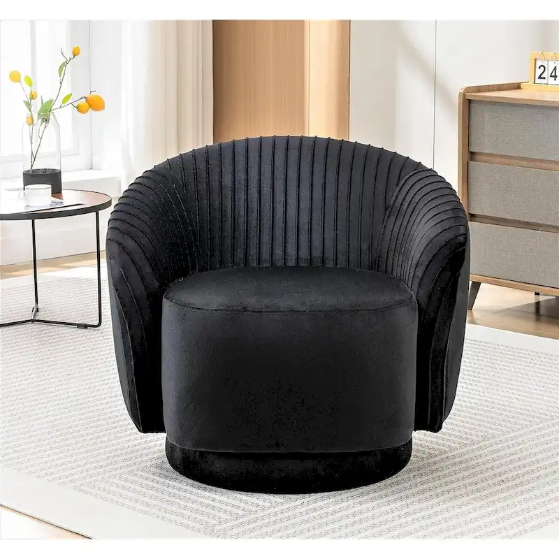 Modern Barrel Swivel Chair with Plush Velvet Upholstery and Smooth 360 Rotation Round Accent One-Seater Sofa