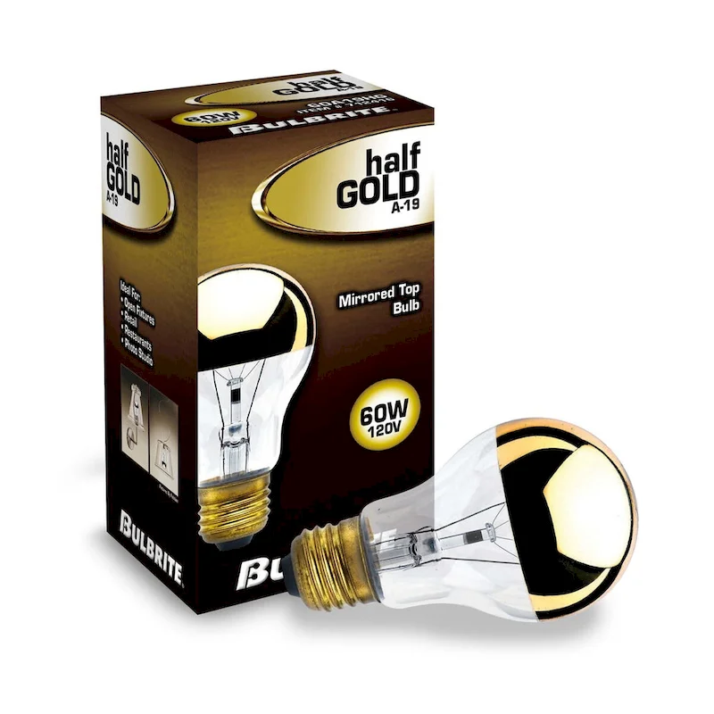 Bulbrite Pack of (6) 60 Watt Dimmable Half Gold A19 Incandescent Light Bulbs with Medium (E26) Base, 2700K Warm White Light