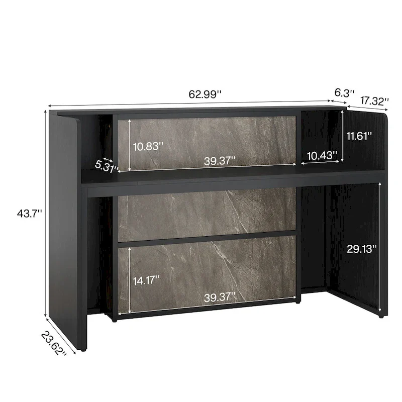 Reception Desk Front Desk with LED Lights,Large Reception Counter Table with Private Panels