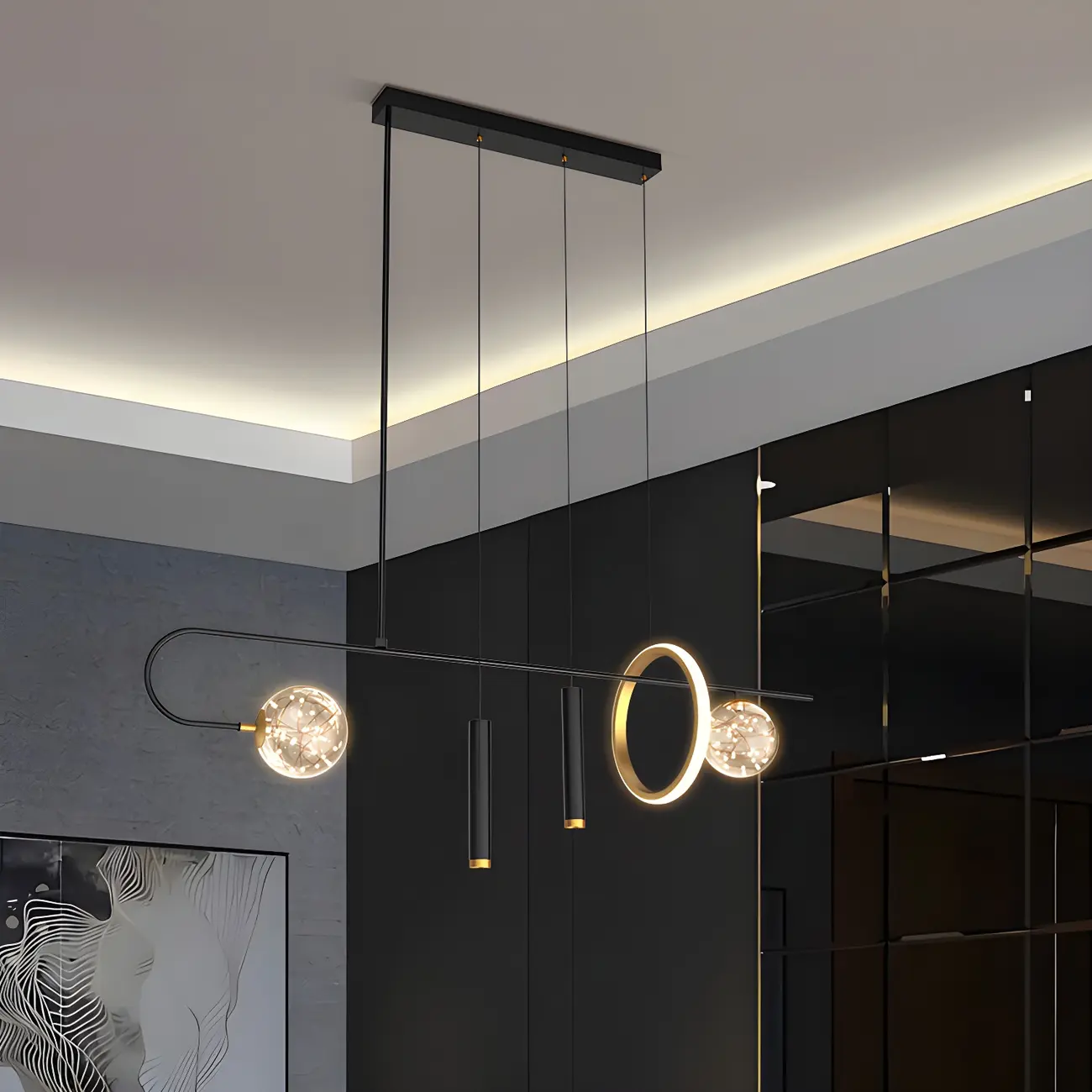Modern Black LED Linear Kitchen Island Chandelier
