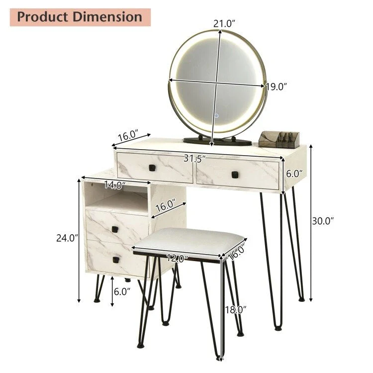 Modern Dressing Table with Storage Cabinet - 31.5 x 16 x 30 (L x W x H)