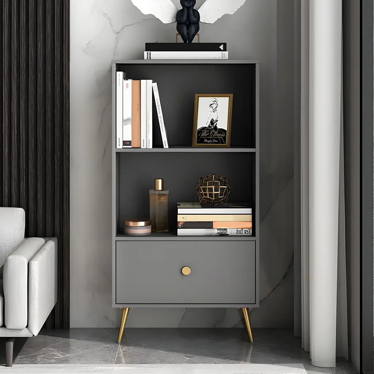 White Metal 2/3/4-Tier Open Bookcase with Drawer