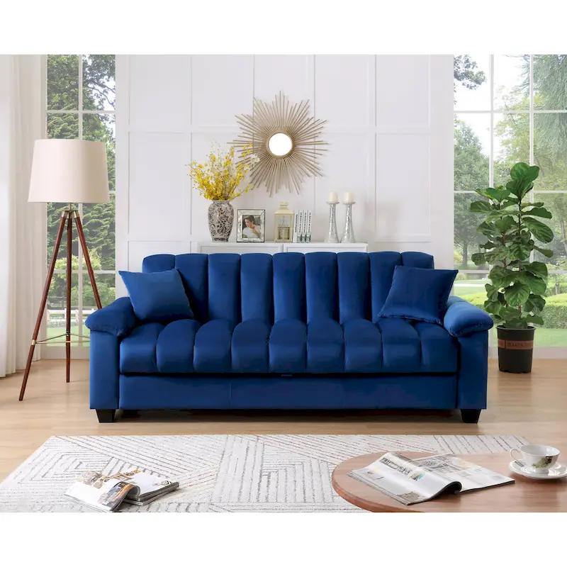 83 Comfortable Velvet Storage Sleeper Convertible Sofa Bed.